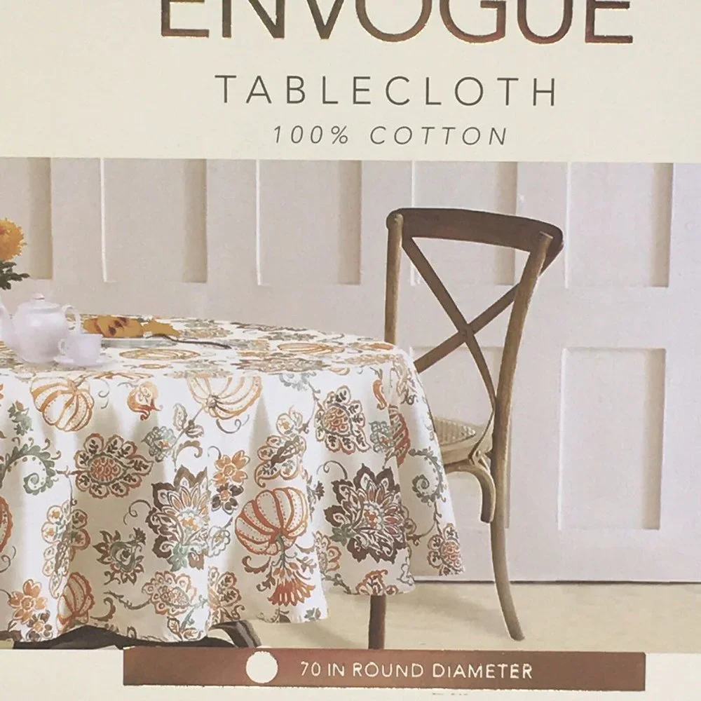 Envogue Tablecloth Pumpkin Jacobean 70 R Cotton Orange Brown Fall Thanksgiving